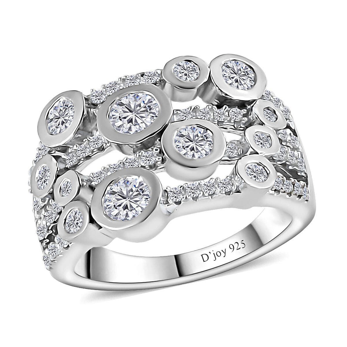 Moissanite (Rnd 4mm) Ring in Platinum Over Sterling Silver (Size 6.0) 1.20 ctw