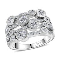 Moissanite (Rnd 4mm) Ring in Platinum Over Sterling Silver (Size 6.0) 1.20 ctw
