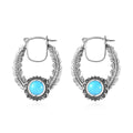 Artisan Crafted Premium Sleeping Beauty Turquoise Feather Hoop Earrings in Sterling Silver 2.40 ctw - Sticky add to cart bar