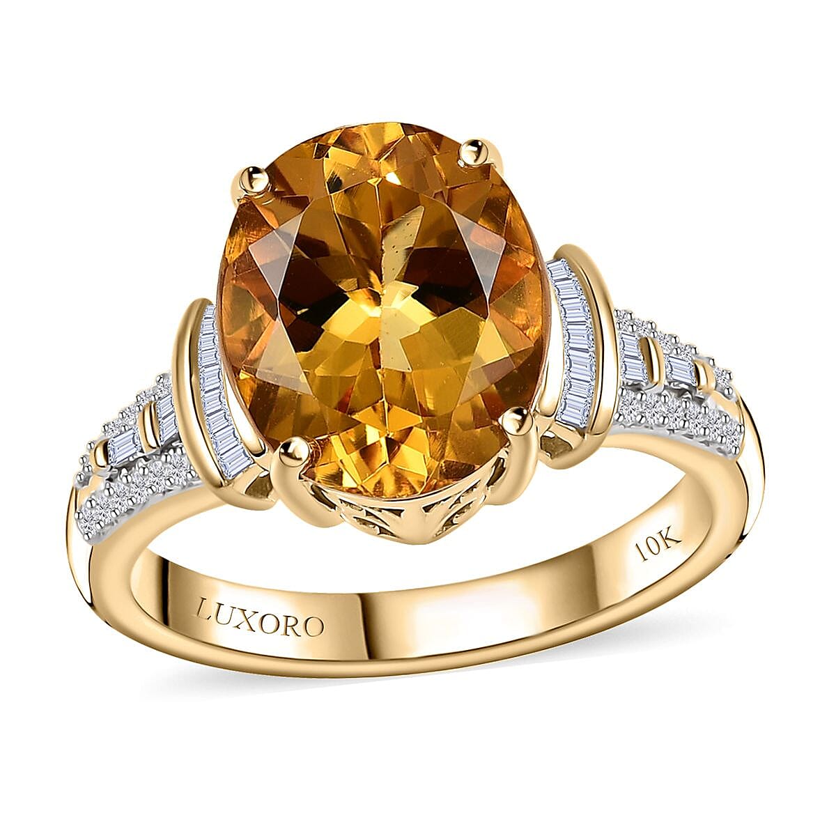 Luxoro 10K Yellow Gold Premium Brazilian Heliodor and G-H I2 Diamond Ring (Size 12.0) 4 Grams 5.35 ctw