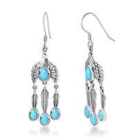 Artisan Crafted Premium Sleeping Beauty Turquoise Feather Earrings in Sterling Silver 3.80 ctw