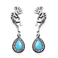 Artisan Crafted Premium Sleeping Beauty Turquoise Kokopelli Earrings in Sterling Silver 1.25 ctw - Sticky add to cart bar