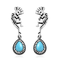 Artisan Crafted Premium Sleeping Beauty Turquoise Kokopelli Earrings in Sterling Silver 1.25 ctw