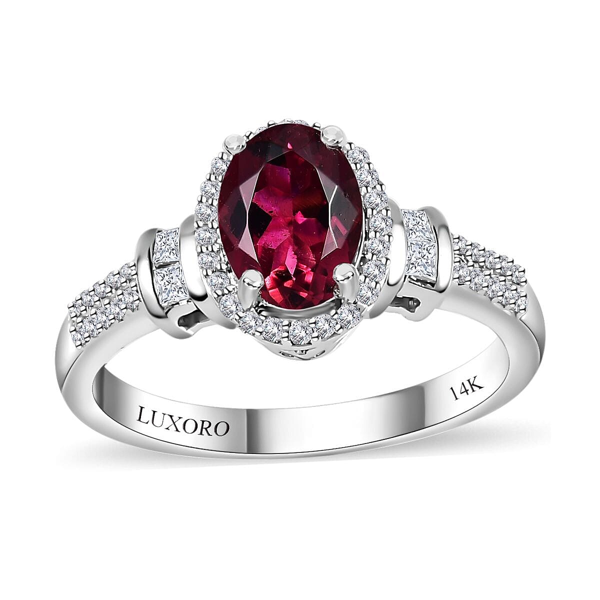 Luxoro 14K White Gold AAA Ouro Fino Rubellite and G-H I2 Diamond Halo Ring (Size 10.0) 1.40 ctw
