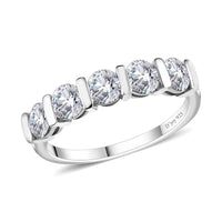Moissanite 5 Stone Ring in Platinum Over Sterling Silver (Size 6.0) 1.10 ctw