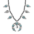 D'Joy Artisan Crafted Blue Moon Turquoise and White Buffalo Squash Blossom Necklace 18-20 Inches in Sterling Silver 47.85 ctw - Sticky add to cart bar