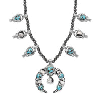 D'Joy Artisan Crafted Blue Moon Turquoise and White Buffalo Squash Blossom Necklace 18-20 Inches in Sterling Silver 47.85 ctw