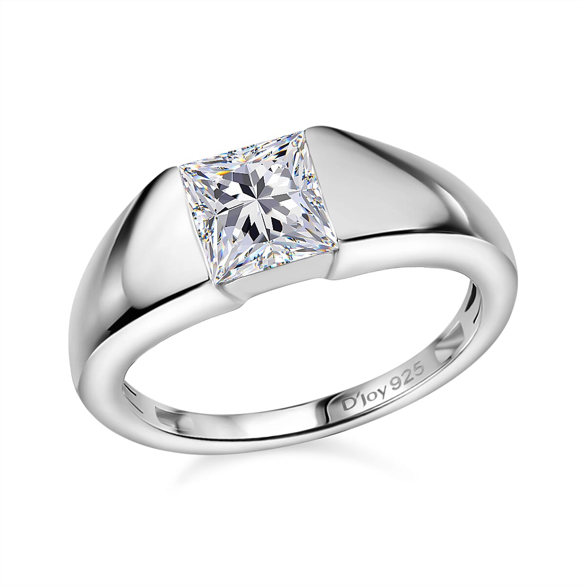Moissanite (Sqr 6x6mm) Solitaire Ring in Platinum Over Sterling Silver (Size 6.0) 1.20 ctw