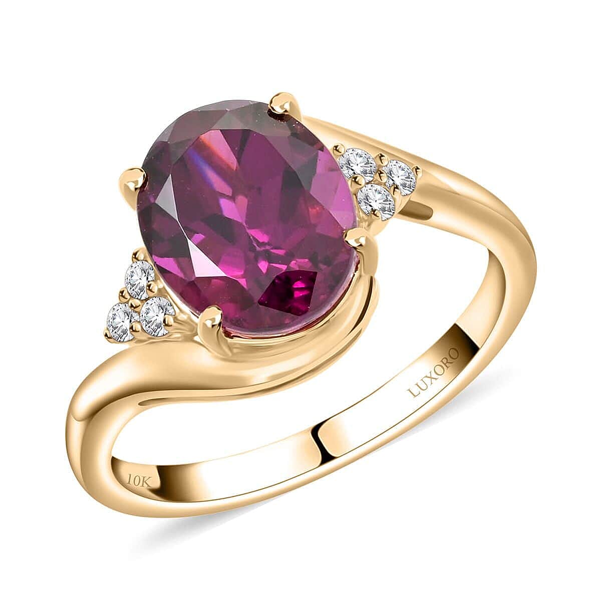 Certified & Appraised Luxoro 10K Yellow Gold AAA Radiant Ember Garnet and I2 Diamond Ring 3.35 ctw