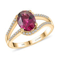 Certified & Appraised Luxoro 10K Yellow Gold AAA Radiant Ember Garnet and I2 Diamond Ring 2.60 ctw - Sticky add to cart bar