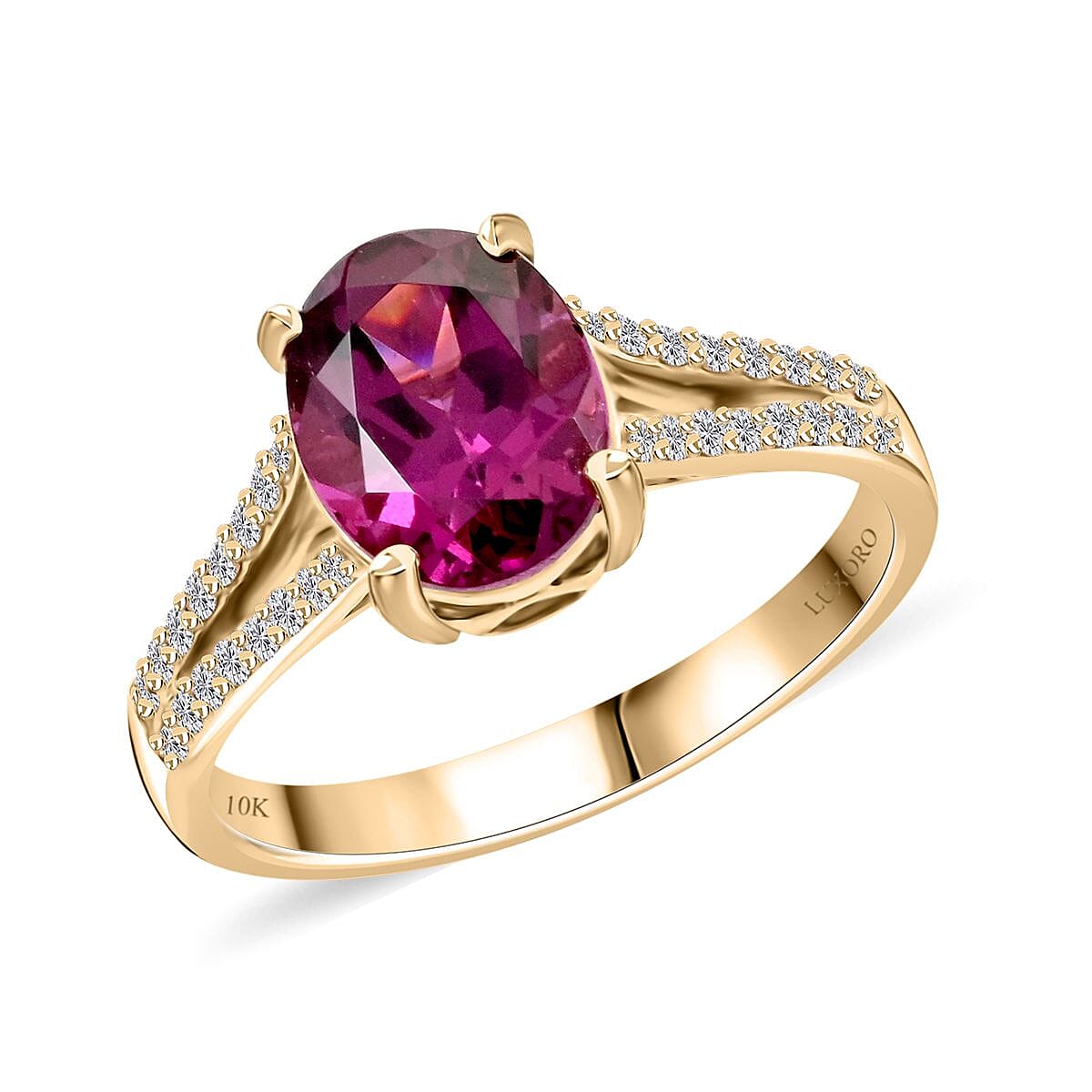 Certified & Appraised Luxoro 10K Yellow Gold AAA Radiant Ember Garnet and I2 Diamond Ring 2.50 ctw