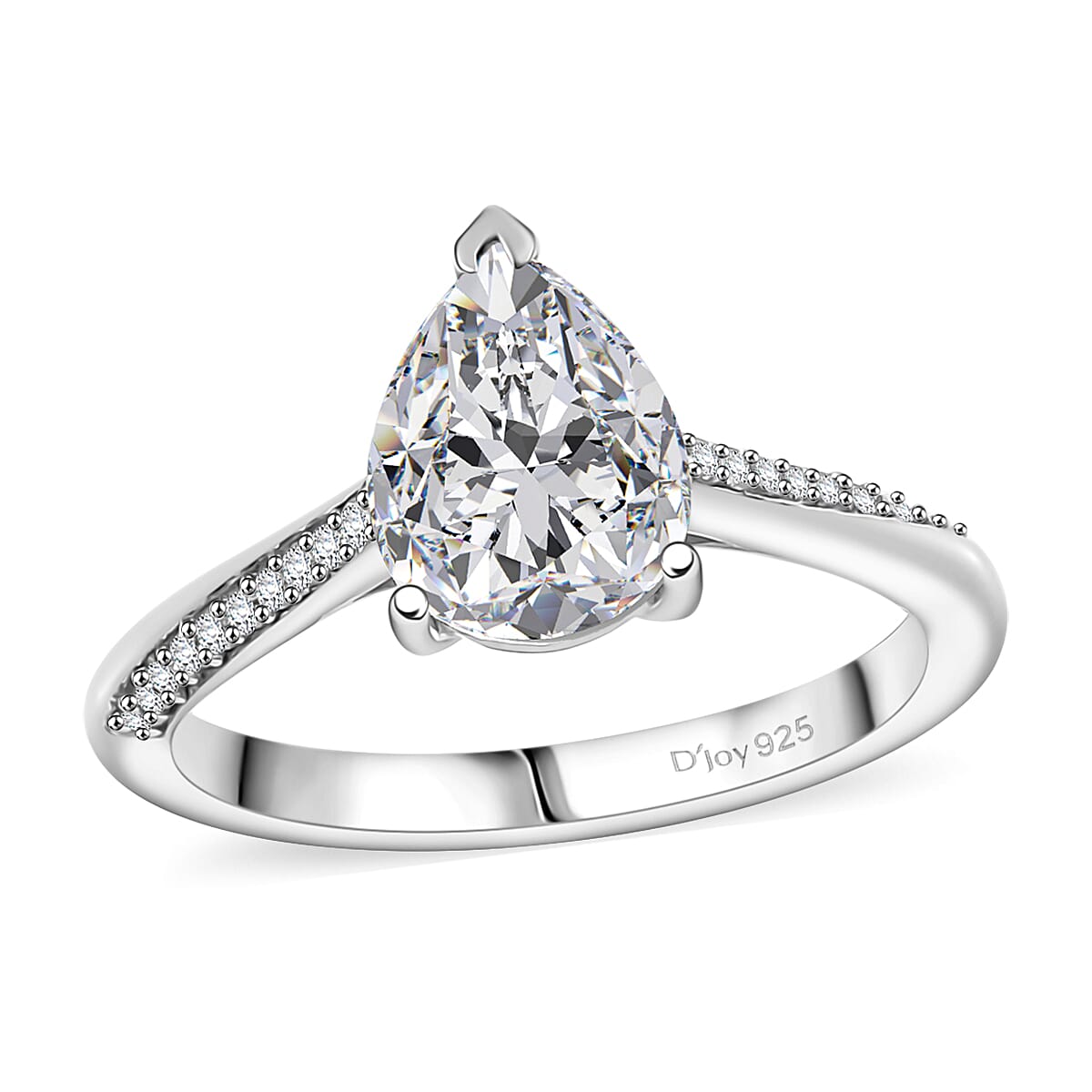 Moissanite (Pear 9x7mm) Ring in Platinum Over Sterling Silver (Size 6.0) 1.80 ctw