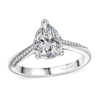 Moissanite (Pear 9x7mm) Ring in Platinum Over Sterling Silver (Size 6.0) 1.80 ctw