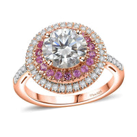 Moissanite and Madagascar Pink Sapphire 2.40 ctw Ring in Vermeil Rose Gold Over Sterling Silver (Size 6.0)