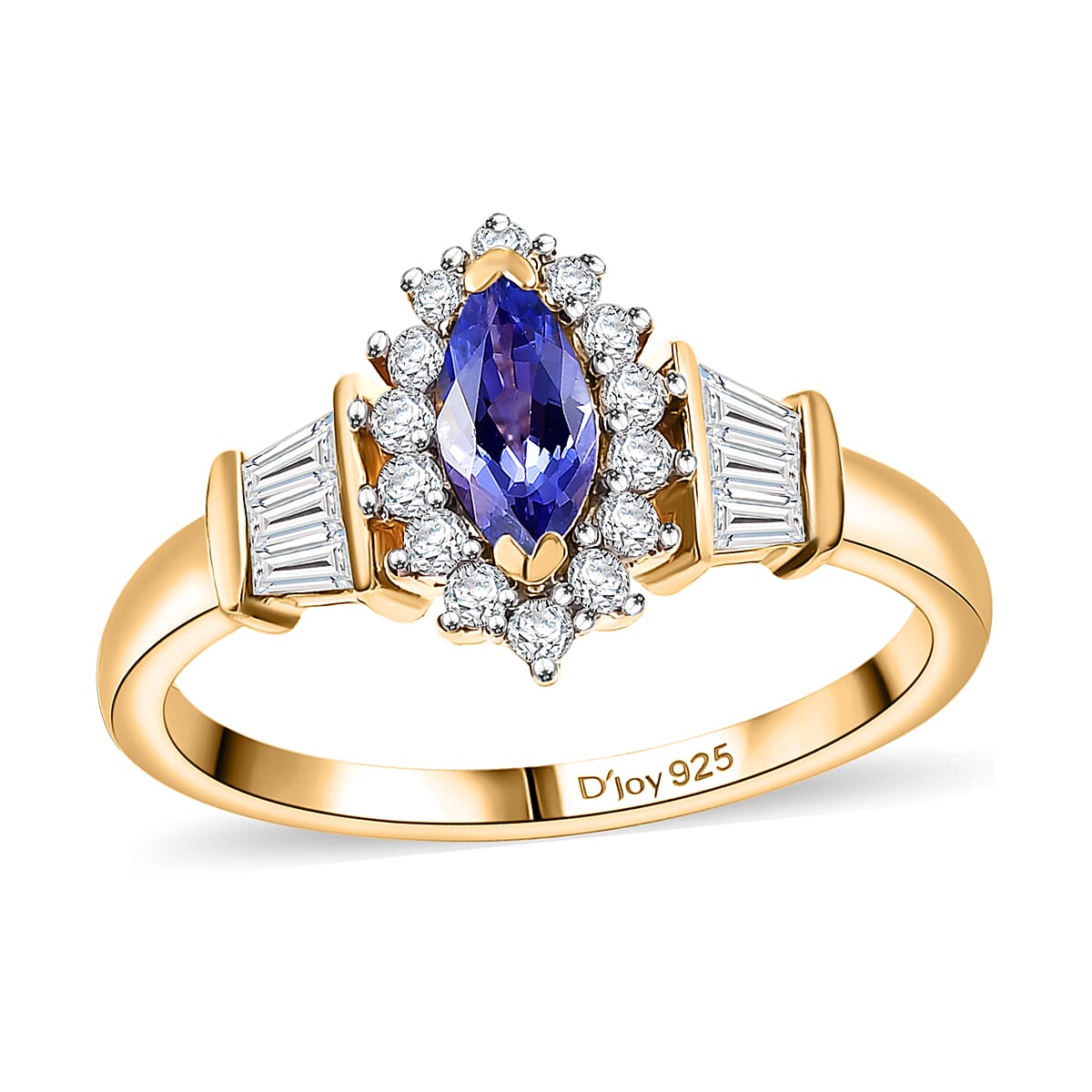 AAA Tanzanite and White Zircon 1.20 ctw Halo Ring in Vermeil Yellow Gold Over Sterling Silver (Size 5.0)