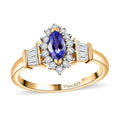 AAA Tanzanite and White Zircon 1.20 ctw Halo Ring in Vermeil Yellow Gold Over Sterling Silver (Size 5.0) - Sticky add to cart bar