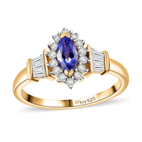 AAA Tanzanite and White Zircon 1.20 ctw Halo Ring in Vermeil Yellow Gold Over Sterling Silver (Size 5.0)