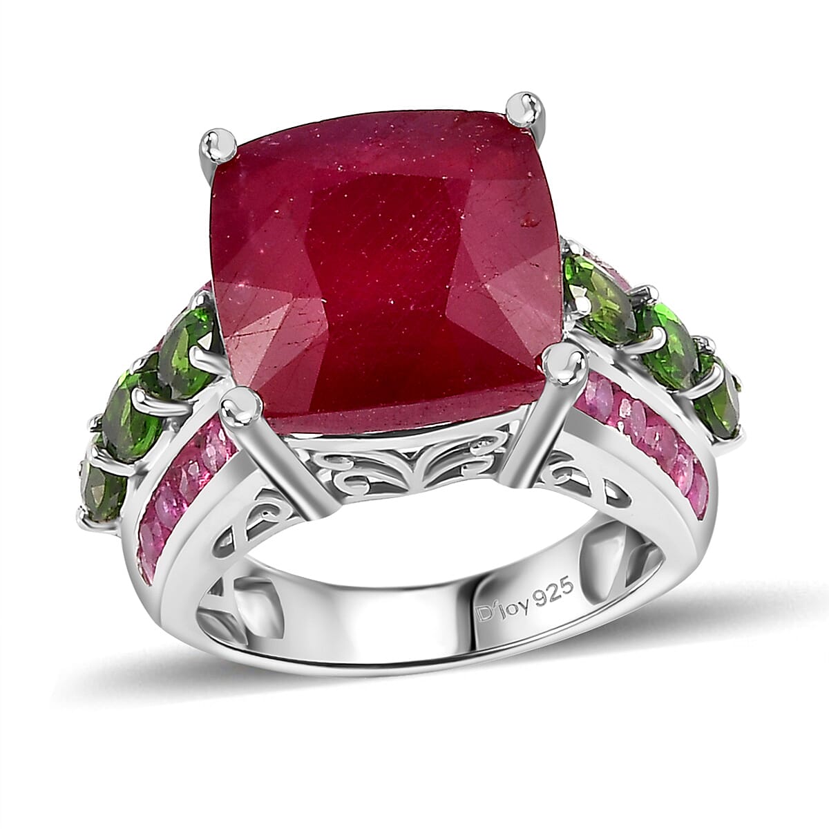 Niassa Ruby (FF), Chrome Diopside Ring in Platinum Over Sterling Silver (Size 10.0) 16.25 ctw