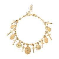 14K Yellow Gold Over Sterling Silver Virgin Mary & Crosses Beaded Rosary Bracelet (8.00 In) 10.15 Grams