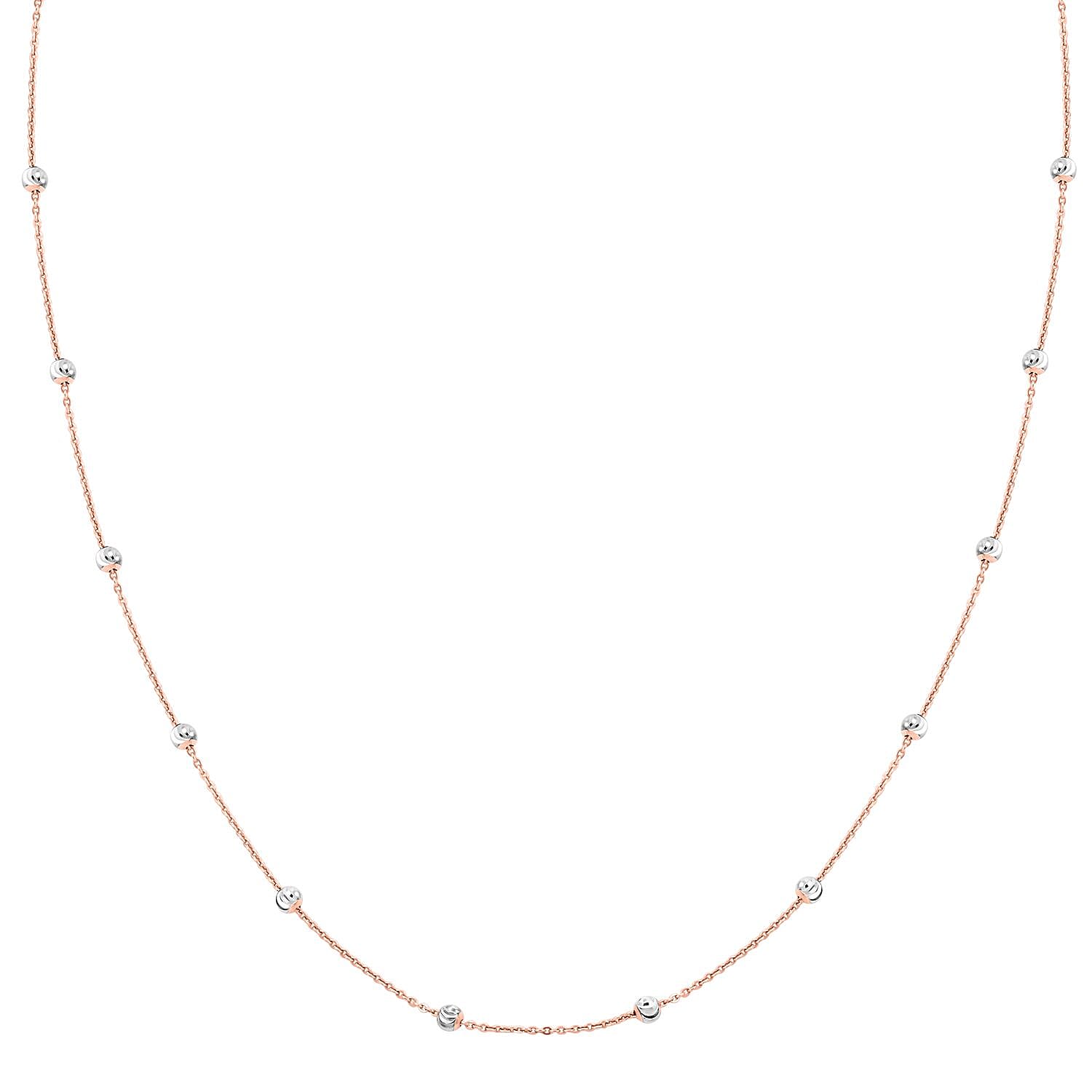 14K Rose Gold and Platinum Over Sterling Silver 3mm Moon by The Yard Chain Necklace 18 Inches 2.45 Grams