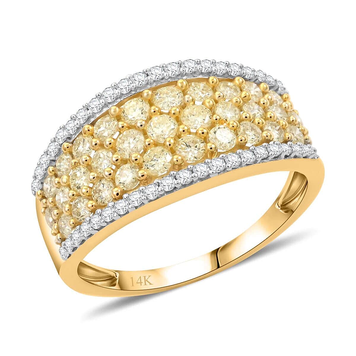 14K Yellow Gold Natural Yellow and White Diamond I2-I3 Ring (Size 10.0) (Del. in 10-15 Days) 1.00 ctw