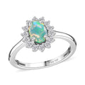 Rainbow Moonstone, White Zircon Ring in Platinum Over Sterling Silver (Size 5.0) 1.15 ctw - Sticky add to cart bar