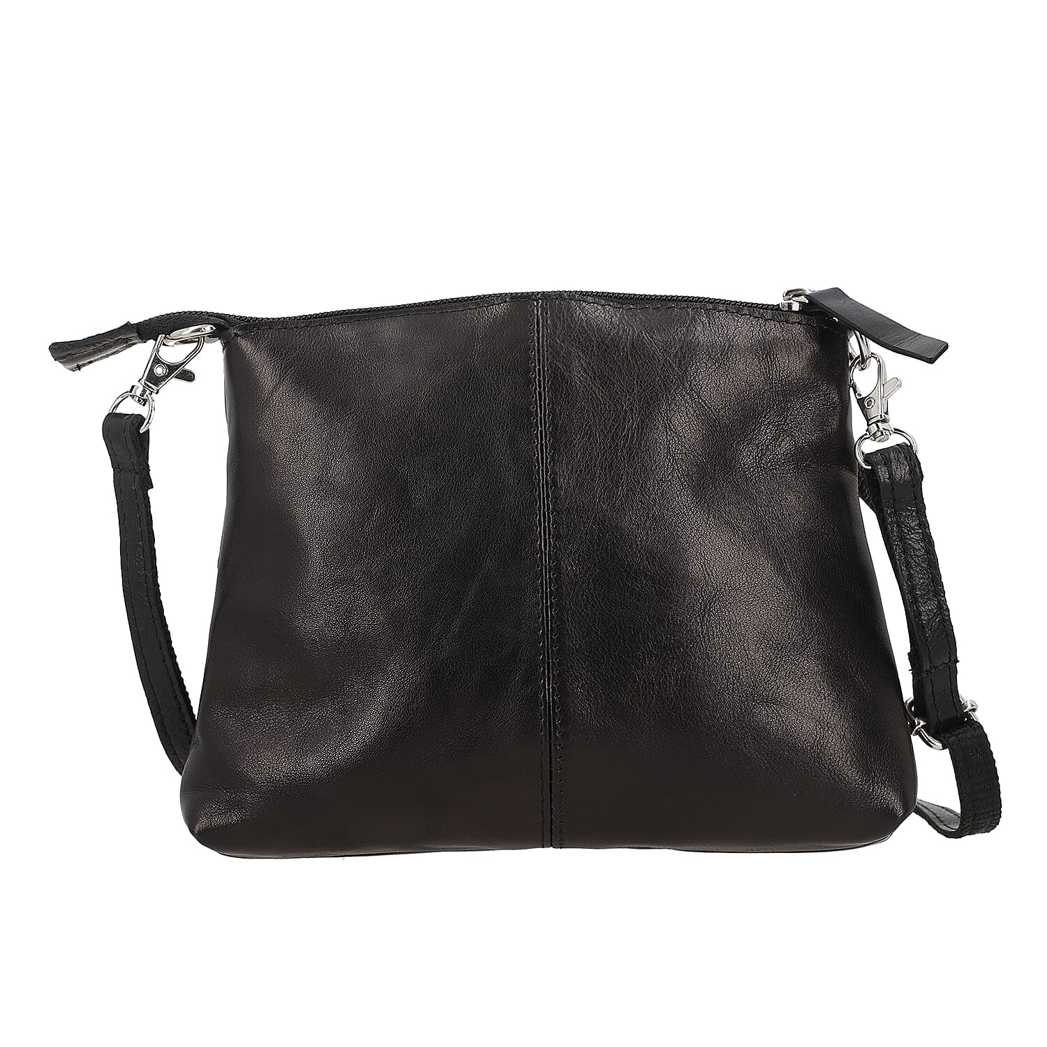 Black Genuine Leather Crossbody Sling Bag (8"x1.25"x7")