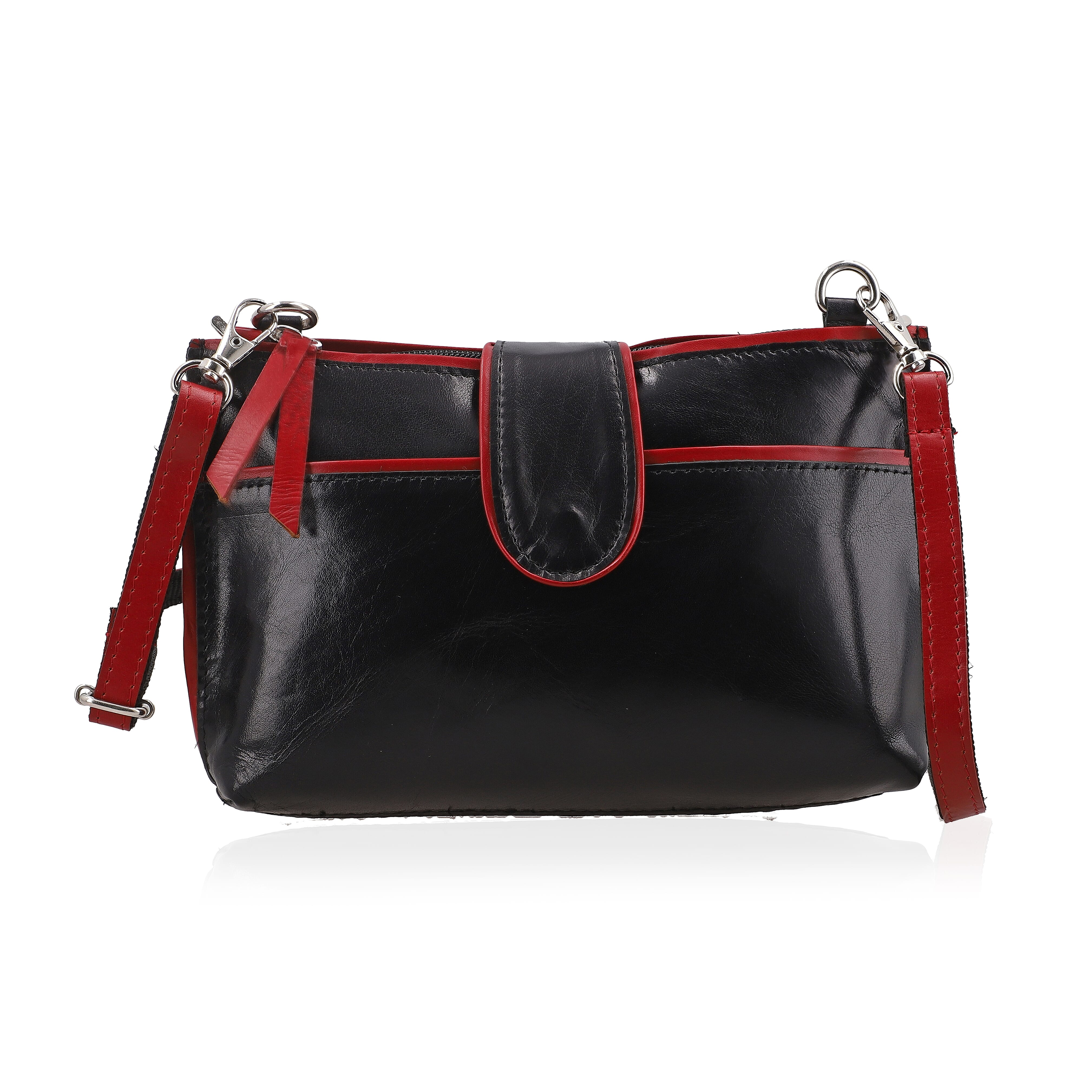 Black Genuine Leather Crossbody Sling Bag (9.5"x6.25")