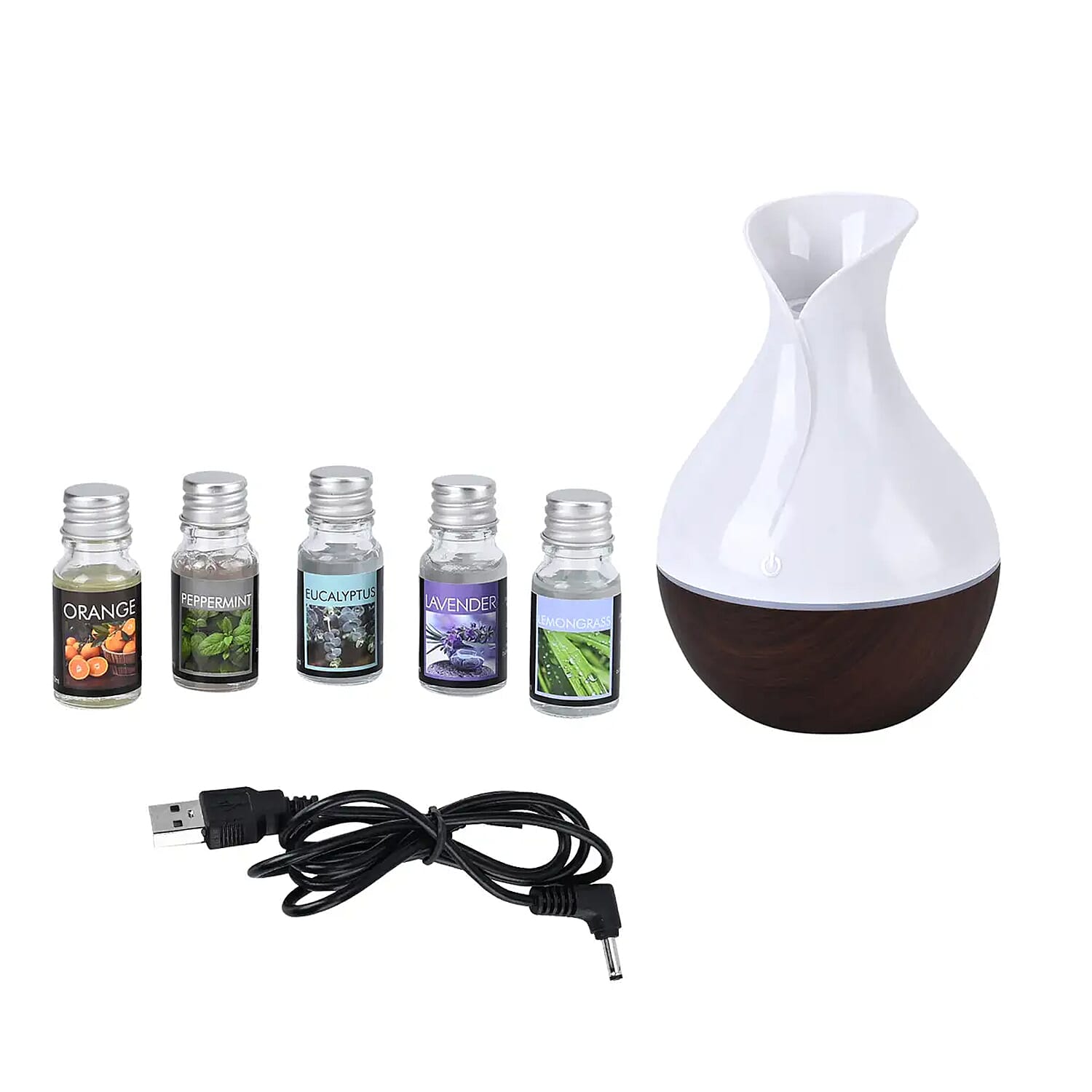 Portable Mini Air Humidifier with 5 Essential Oil and RGB Light (3.94"x3.94"x5.91") (Powered by USB Cable)