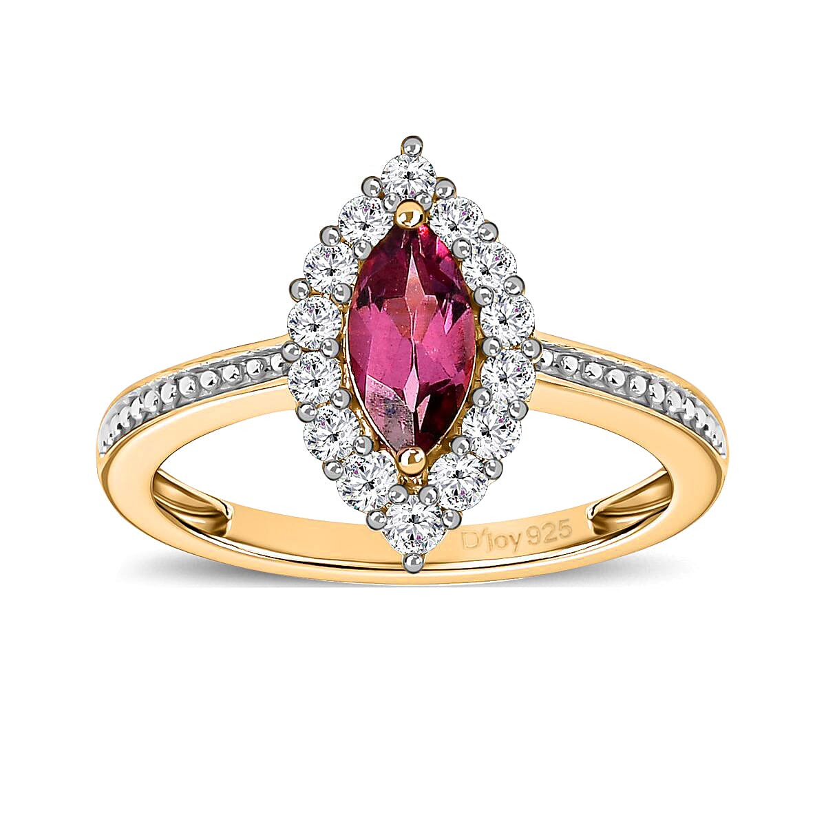 Tanzanian Wine Garnet, White Zircon Halo Ring in Vermeil YG Over Sterling Silver (Size 6.0) 1.20 ctw