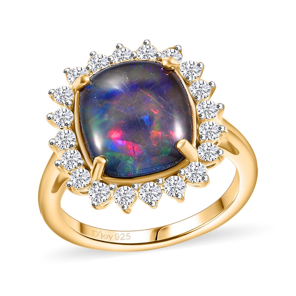 Boulder Opal Triplet, White Zircon Ring in Vermeil YG Over Sterling Silver (Size 6.0) 5.40 ctw