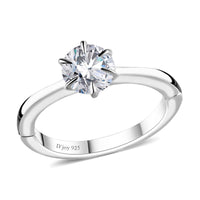 Moissanite (Rnd 6.5mm) Ring in Platinum Over Sterling Silver (Size 6.0) 0.90 ctw