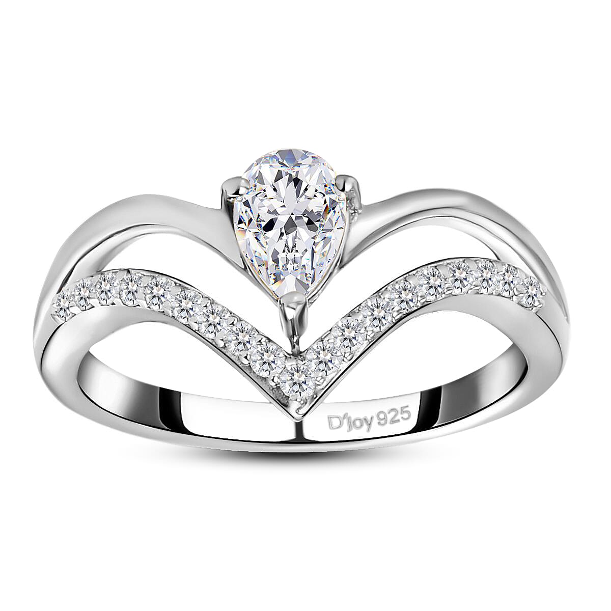 Moissanite (Pear 6x4mm) Ring in Platinum Over Sterling Silver (Size 6.0) 0.50 ctw