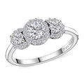 Moissanite Trilogy Halo Ring in Platinum Over Sterling Silver (Size 6.0) 0.70 ctw - Sticky add to cart bar