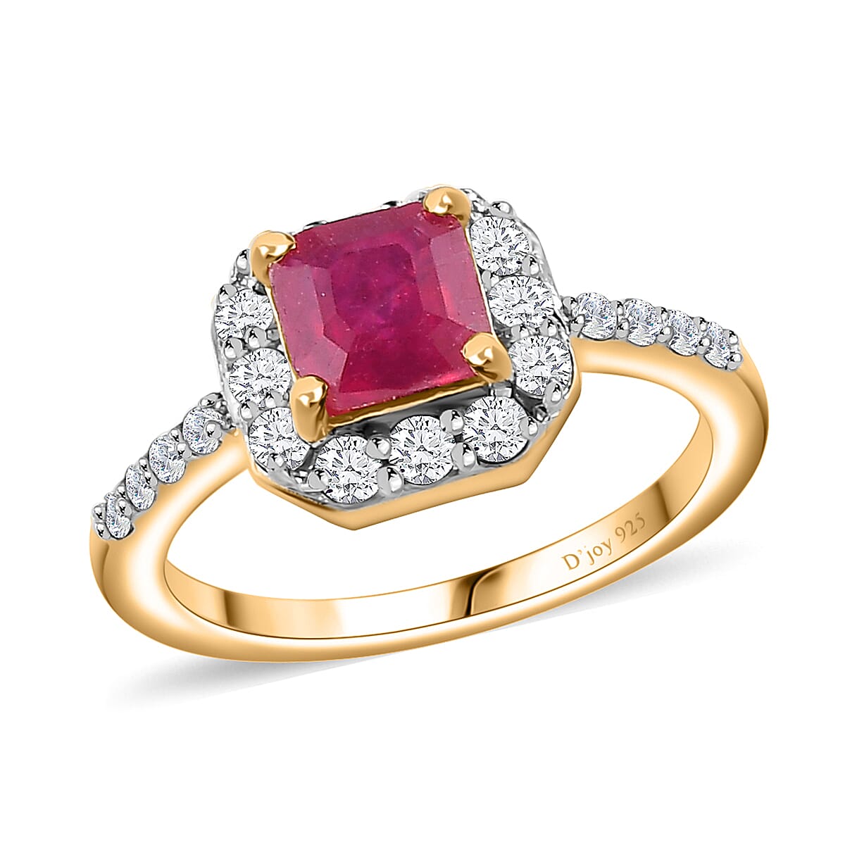 Niassa Ruby (FF) and White Zircon Ring in Vermeil Yellow Gold Over Sterling Silver 2.30 ctw