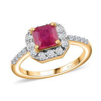 Niassa Ruby (FF) and White Zircon Ring in Vermeil Yellow Gold Over Sterling Silver 2.30 ctw