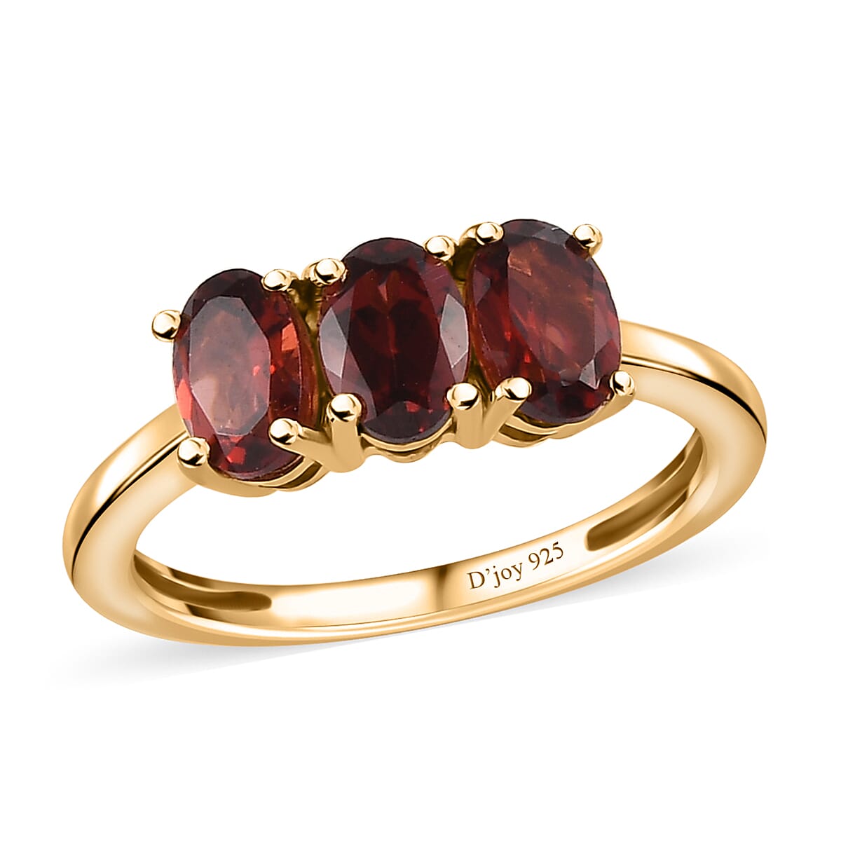 Mozambique Garnet 3 Stone Ring in Vermeil YG Over Sterling Silver (Size 5.0) 1.70 ctw