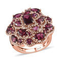 GP Premium Orissa Rhodolite Garnet Cluster Ring in Vermeil Rose Gold Over Sterling Silver (Size 10.0) 6.70 ctw - Sticky add to cart bar
