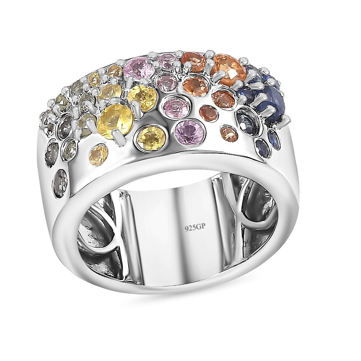 GP Multi Sapphire Ring in Platinum Over Sterling Silver (Size 5.0) 1.75 ctw