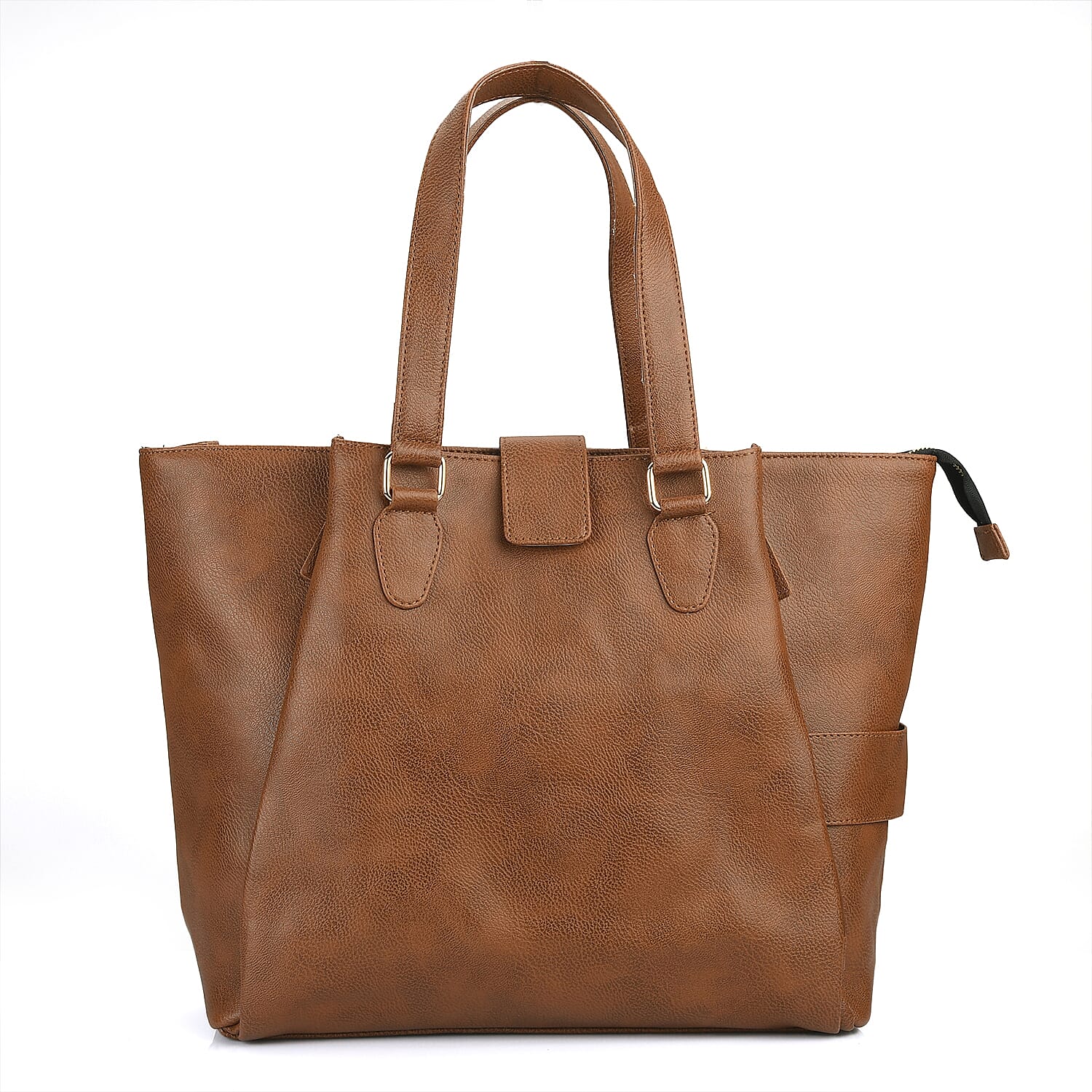 Brown Faux Leather Tote Bag (17.32"x8"x9")