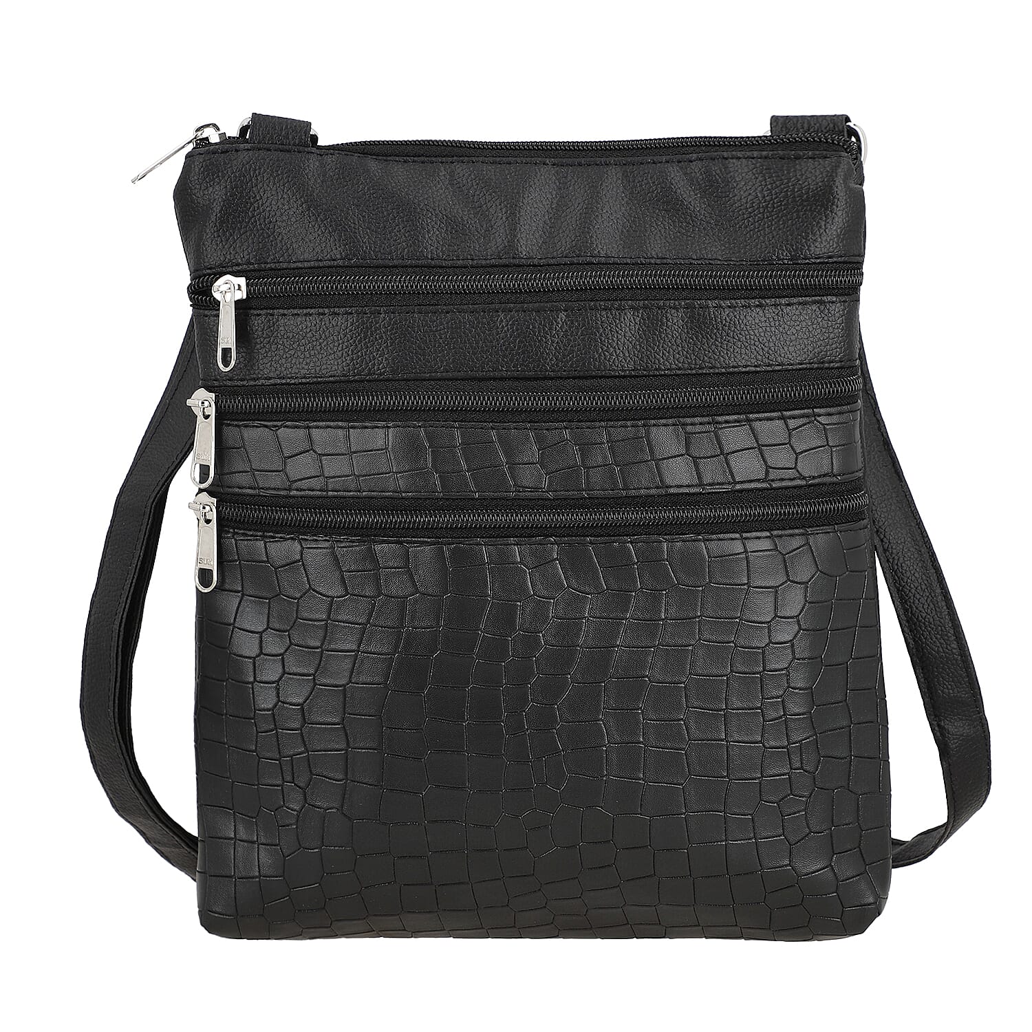 Black Croco Embossed Faux Leather Sling Bag