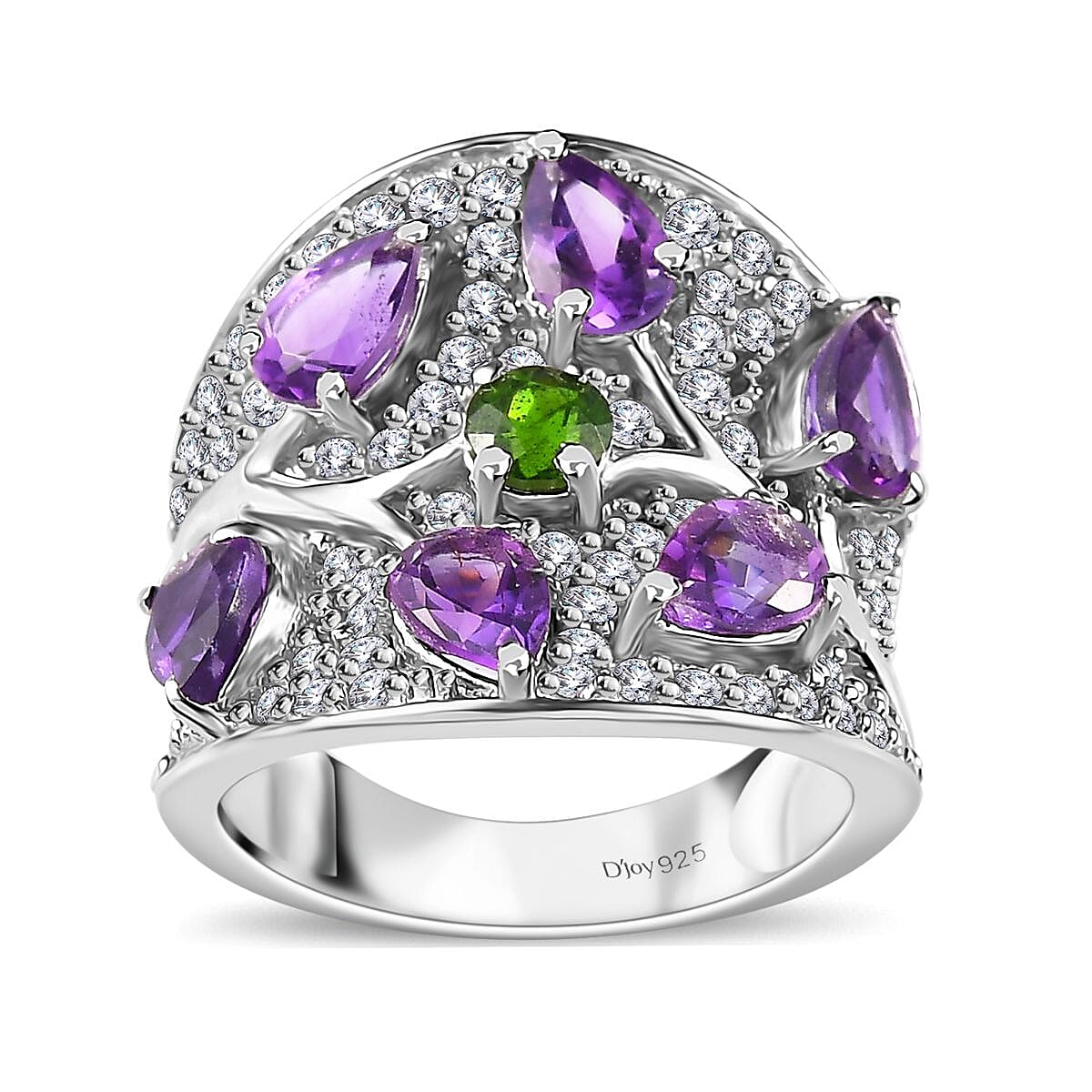 Premium Moroccan Amethyst, Multi Gemstone Ring in Platinum Over Sterling Silver (Size 6.0) 4.20 ctw