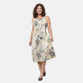 Beige Floral Smocked Sleeveless Double Knit Dress with Waist Tie - One Size Fits Most - Sticky add to cart bar