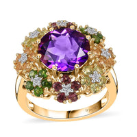 Premium Moroccan Amethyst and Multi Gemstone Cluster Ring in Vermeil Yellow Gold Over Sterling Silver (Size 10.0) 5.25 ctw