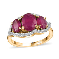 Niassa Ruby (FF), White Zircon Ring in Vermeil YG Over Sterling Silver (Size 6.0) 3.60 ctw