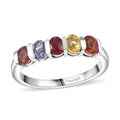 Multi Sapphire 5 Stone Ring in Platinum Over Sterling Silver (Size 6.0) 1.35 ctw - Sticky add to cart bar
