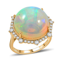 Certified & Appraised Luxoro 14K Yellow Gold AAA Ethiopian Welo Opal and Diamond Ring (Size 10.0) 4.60 Grams 11.60 ctw