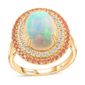 Certified & Appraised Luxoro 14K Yellow Gold AAA Ethiopian Welo Opal, Songea Sapphire and G-H I2 Diamond Ring (Size 10.0) 6.20 Grams 4.50 ctw - Sticky add to cart bar