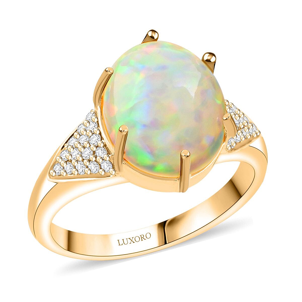 Certified & Appraised Luxoro 10K Yellow Gold AAA Ethiopian Welo Opal and G-H I2 Diamond Ring (Size 10.0) 2.80 ctw