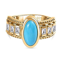 Premium Sleeping Beauty Turquoise and White Zircon 2.16 ctw Solitaire Ring in Vermeil Yellow Gold Over Sterling Silver (Size 8.0) (6.02 g)
